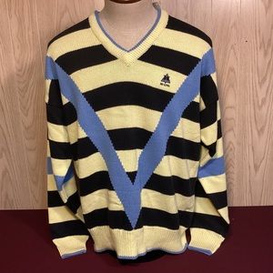 NWT Aureus Vintage Blue and Yellow V-Neck Golf Sweater Mens size XL